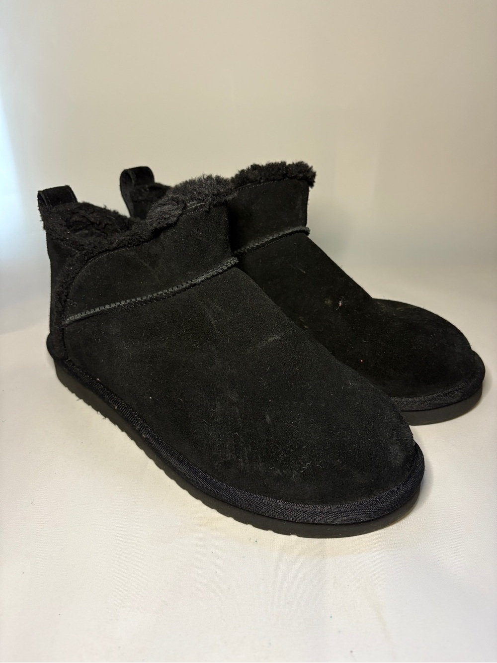 Koolaburra by UGG Ultra Mini Ankle‎ Boots Black Suede Faux Fur Size 9 GUC Cozy